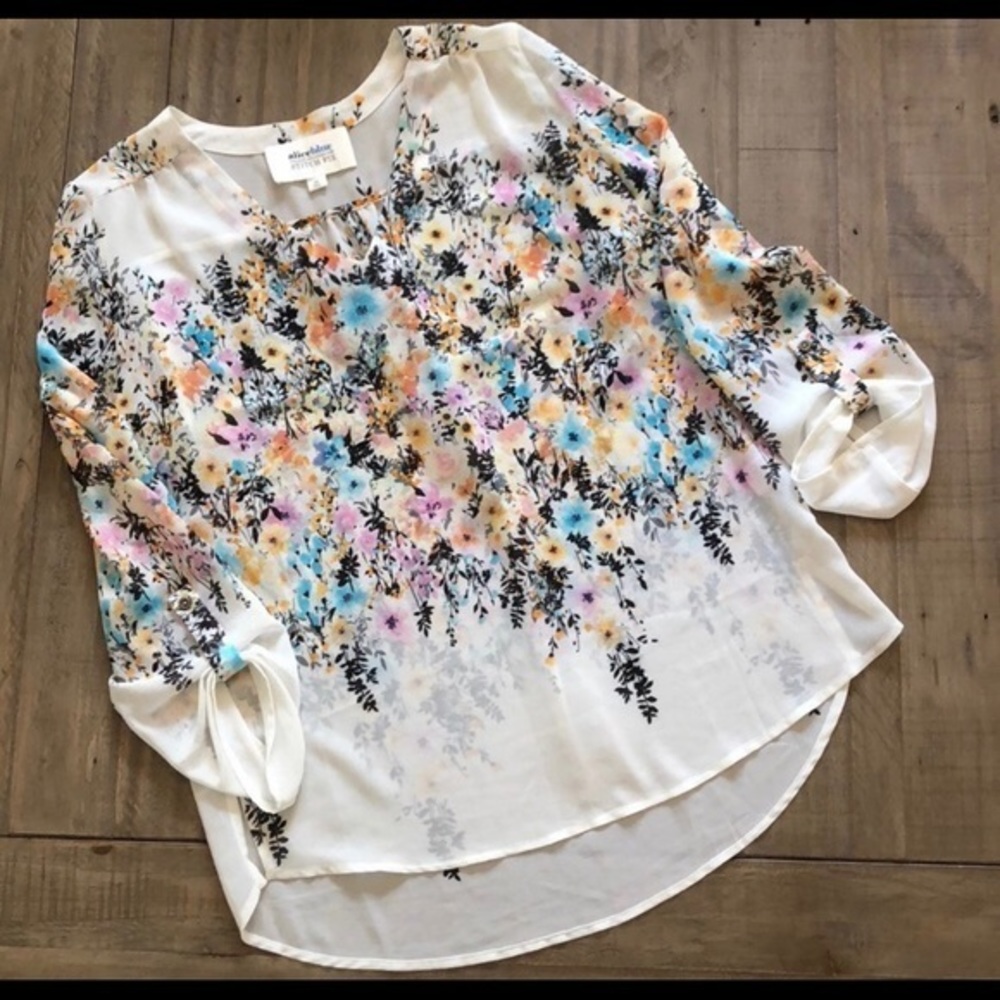 Stitch Fix Alex Blue Floral ¾ length sleeve top
